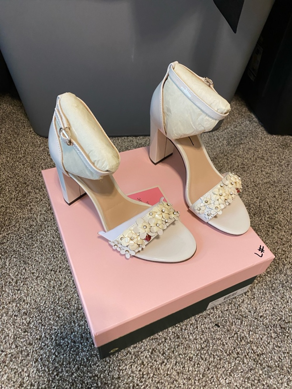 kate spade Ivory Floral Ankle-Strap Block Heel Sandals